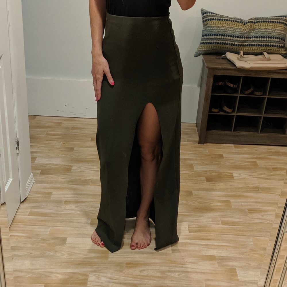 Dark Green Skirt with Dramatic Slit